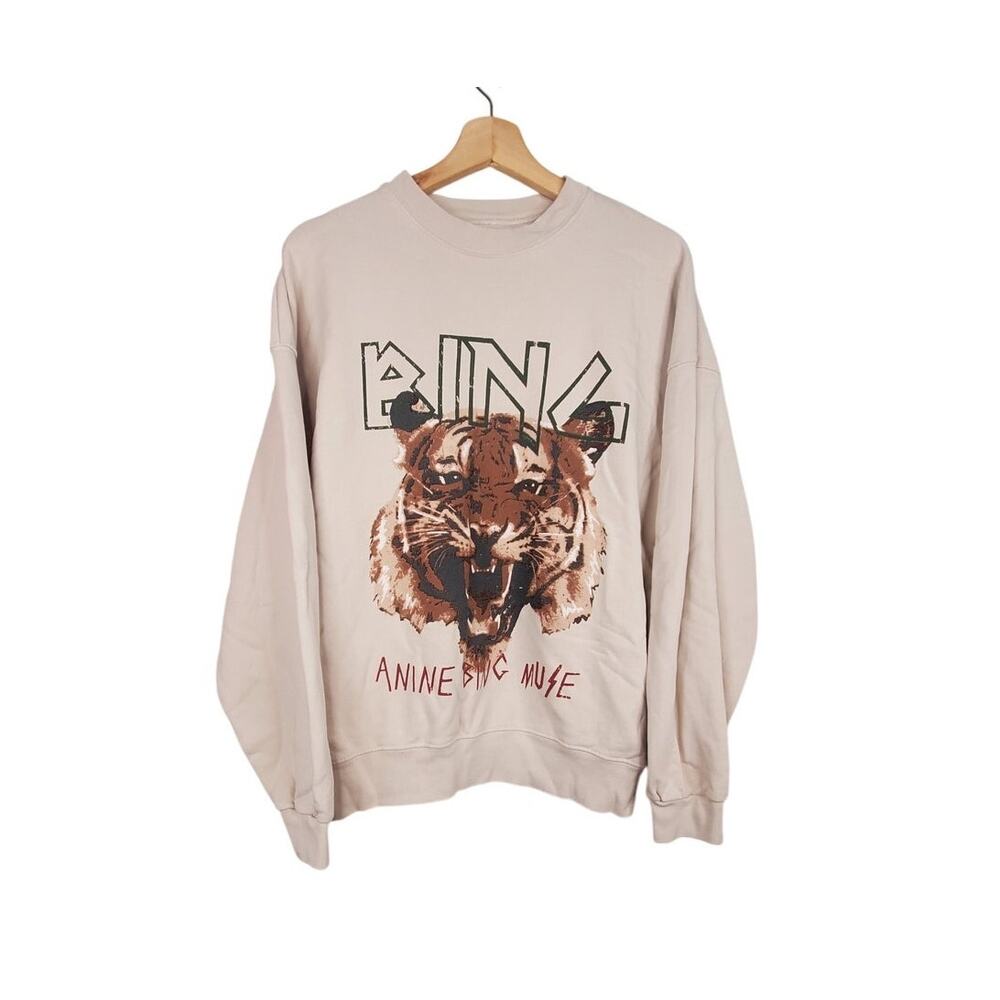Anine Bing Muse Tiger Graphic Sweatshirt Stone 100% Organic Cotton Size Medium